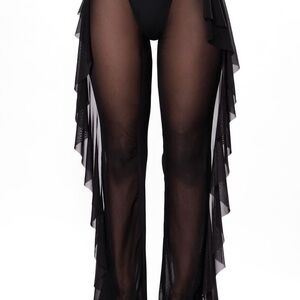 Fashion Nova Black Sheer Ruffle Swim Coverup Pants